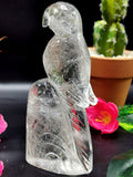 Beautifully hand carved bird carving on natural clear quartz stone - reiki/energy/chakra - 4.5 inches long and 210 gms (0.46 lb)