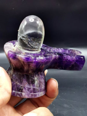 Breathtaking natural Amethyst and Clear Quartz Lingam/Shivling - Energy/Reiki/Crystal Healing - 3 inches length and 205 gms (0.45 lb)