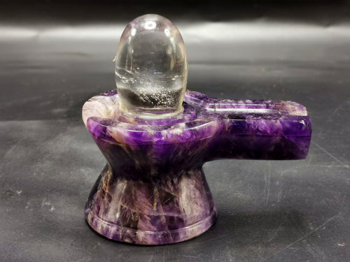 Breathtaking natural Amethyst and Clear Quartz Lingam/Shivling - Energy/Reiki/Crystal Healing - 3 inches length and 205 gms (0.45 lb)