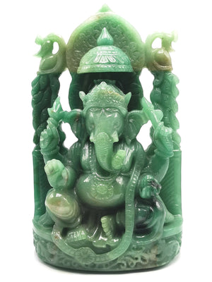 Handmade Ganesha carving in Australian Green Aventurine beautiful lapidary art - 7.4 in and 5.4 kg (11.88 lb)