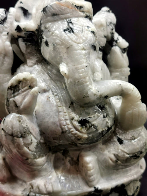 Moonstone Ganesh Handmade - Lord Ganesha Idol | Figurine in Crystals and Gemstones- 7 inch and 2.68 kg (5.90 lb)