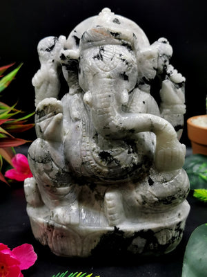Moonstone Ganesh Handmade - Lord Ganesha Idol | Figurine in Crystals and Gemstones- 7 inch and 2.68 kg (5.90 lb)