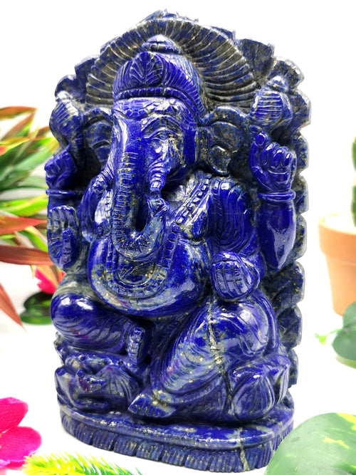 Lapis Lazuli Handmade Carving of Ganesh - Lord Ganesha Idol |Sculpture in Crystals/Gemstones - Reiki/Chakra/Healing - 7 inches and 1.98 kgs