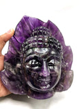 Dark Amethyst Buddha Head - handmade carving of serene and meditating Lord Buddha face - crystal/reiki/healing - 6 inches and 1.73 kgs