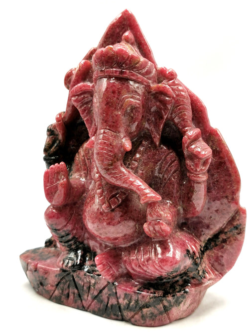 Rhodonite Handmade Carving of Ganesh - Lord Ganesha Idol | Sculpture in Crystals/Gemstones - Reiki/Chakra/Healing - 7 inches and 2.55 kgs