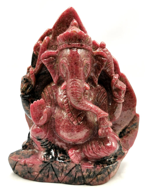 Rhodonite Handmade Carving of Ganesh - Lord Ganesha Idol | Sculpture in Crystals/Gemstones - Reiki/Chakra/Healing - 7 inches and 2.55 kgs