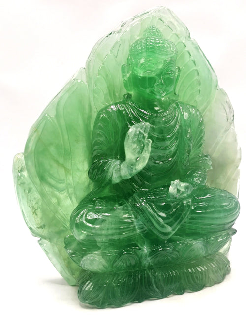 Green Fluorite Buddha - handmade carving of serene and meditating Lord Buddha - crystal/reiki/healing - 8.2 inches and 3.15 kgs (6.93 lb)