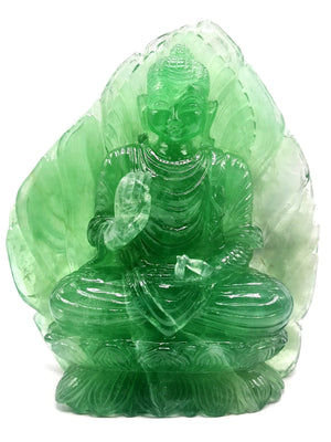 Green Fluorite Buddha - handmade carving of serene and meditating Lord Buddha - crystal/reiki/healing - 8.2 inches and 3.15 kgs (6.93 lb)