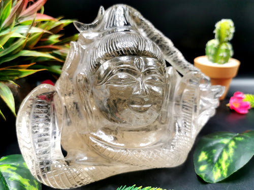 Shiva Head/Bust in Clear Quartz Carving - Lord Shivshankar in crystals and gemstones |Reiki/Chakra/Healing - 8 in and 2.6 kgs (5.72 lb)