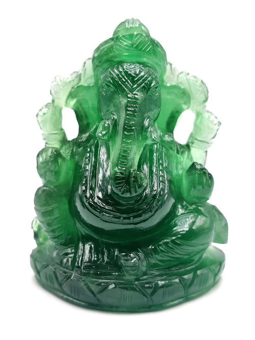 Green Fluorite Handmade Carving of Ganesh - Lord Ganesha Idol/Sculpture in Crystals and Gemstones - Reiki/Chakra - 5.5 inch and 1.43 kg