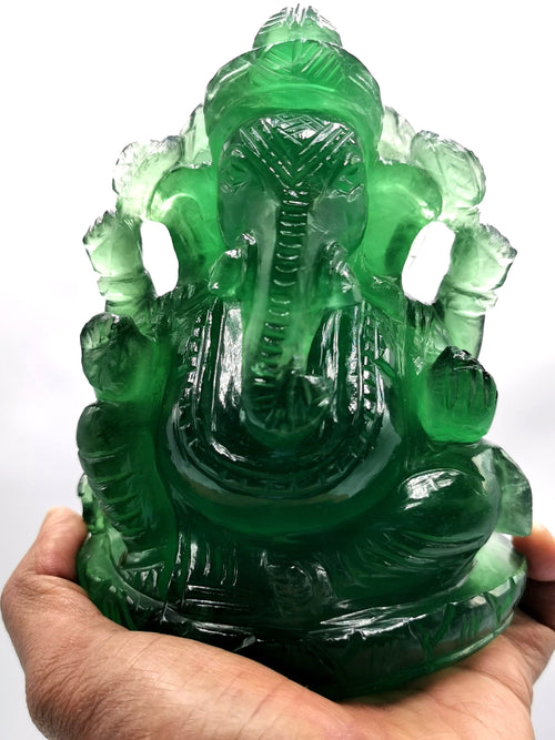 Green Fluorite Handmade Carving of Ganesh - Lord Ganesha Idol/Sculpture in Crystals and Gemstones - Reiki/Chakra - 5.5 inch and 1.43 kg