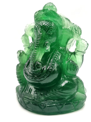 Green Fluorite Handmade Carving of Ganesh - Lord Ganesha Idol/Sculpture in Crystals and Gemstones - Reiki/Chakra - 5.5 inch and 1.43 kg