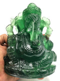 Green Fluorite Handmade Carving of Ganesh - Lord Ganesha Idol/Sculpture in Crystals and Gemstones - Reiki/Chakra - 5.5 inch and 1.43 kg
