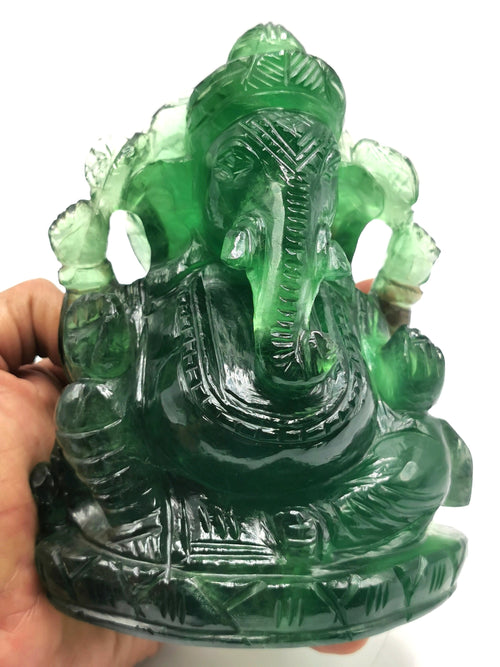 Green Fluorite Handmade Carving of Ganesh - Lord Ganesha Idol/Sculpture in Crystals and Gemstones - Reiki/Chakra - 5.5 inch and 1.43 kg