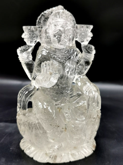 Lakshmi statue in clear quartz (spathik) - Goddess Laxmi carving 5 inches and 690 gms (1.52 lb) - home decor figurine - ONE STATUE ONLY