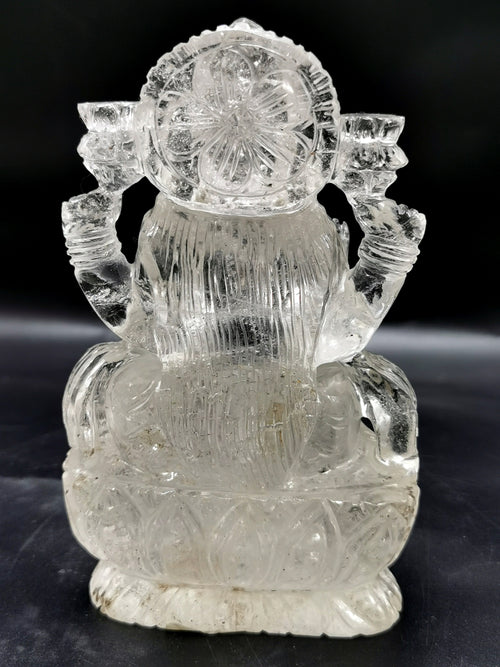 Lakshmi statue in clear quartz (spathik) - Goddess Laxmi carving 5 inches and 690 gms (1.52 lb) - home decor figurine - ONE STATUE ONLY