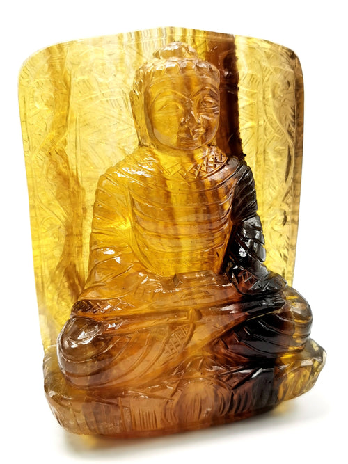 Fluorite Buddha - handmade carving of serene and meditating Lord Buddha in gemstones & crystal - 5.2 inches and 1.21 kgs (2.66 lb)