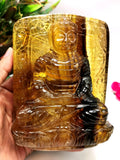 Fluorite Buddha - handmade carving of serene and meditating Lord Buddha in gemstones & crystal - 5.2 inches and 1.21 kgs (2.66 lb)
