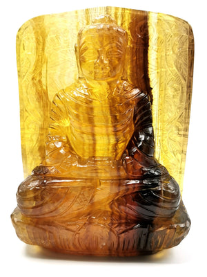 Fluorite Buddha - handmade carving of serene and meditating Lord Buddha in gemstones & crystal - 5.2 inches and 1.21 kgs (2.66 lb)