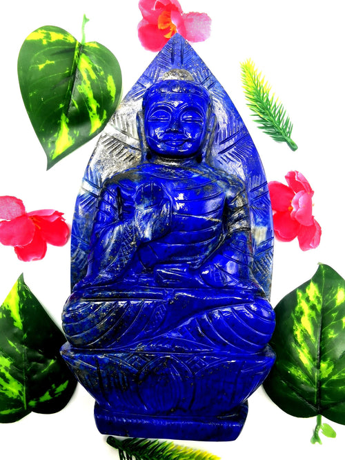 Lapis Lazuli Buddha - handmade carving of serene and meditating Lord Buddha in crystal - reiki/healing - 8 inches and 1.23 kgs (2.71 lb)