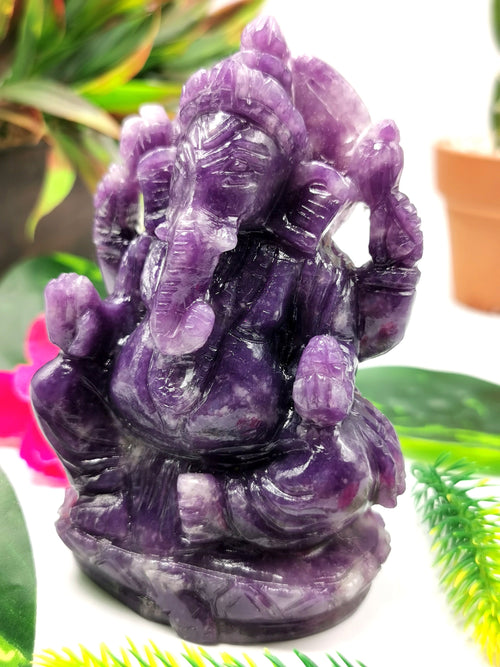 Lepidolite Handmade Carving of Ganesh - Lord Ganesha Idol in Crystals and Gemstones - Reiki/Chakra/Healing - 4 inch and 0.37 kg (0.81 lb)