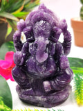 Lepidolite Handmade Carving of Ganesh - Lord Ganesha Idol in Crystals and Gemstones - Reiki/Chakra/Healing - 4 inch and 0.37 kg (0.81 lb)