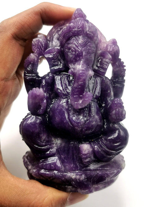 Lepidolite Handmade Carving of Ganesh - Lord Ganesha Idol in Crystals and Gemstones - Reiki/Chakra/Healing - 4 inch and 0.37 kg (0.81 lb)