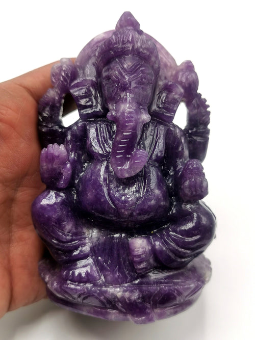 Lepidolite Handmade Carving of Ganesh - Lord Ganesha Idol in Crystals and Gemstones - Reiki/Chakra/Healing - 4 inch and 0.37 kg (0.81 lb)