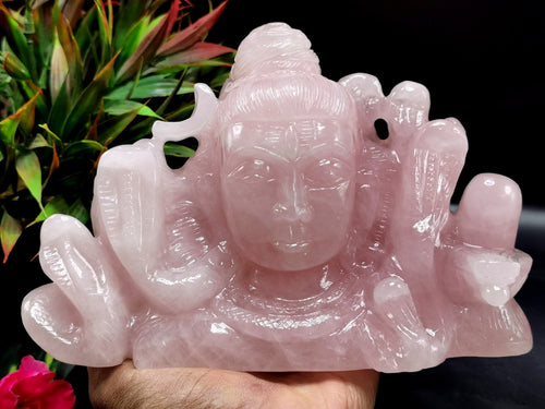 Shiva Head in Rose Quartz Carving - Lord Shivshankar in crystals and gemstones | Reiki/Chakra/Healing/Energy - 7.5 in and 1.99 kg (4.38 lb)