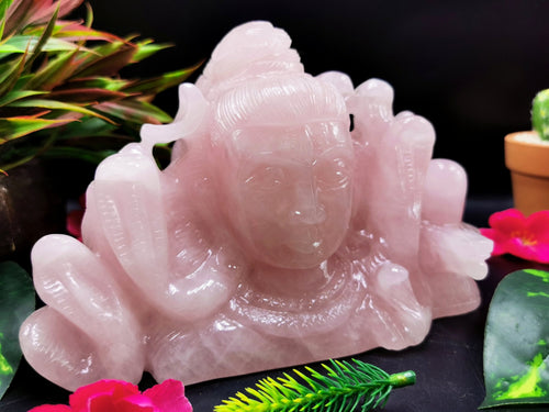 Shiva Head in Rose Quartz Carving - Lord Shivshankar in crystals and gemstones | Reiki/Chakra/Healing/Energy - 7.5 in and 1.99 kg (4.38 lb)