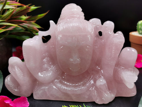 Shiva Head in Rose Quartz Carving - Lord Shivshankar in crystals and gemstones | Reiki/Chakra/Healing/Energy - 7.5 in and 1.99 kg (4.38 lb)