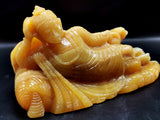 Yellow Calcite Buddha in parinirvana position - handmade carving of serene Lord Buddha - crystal/reiki/healing - 9 inches and 2.2 kgs