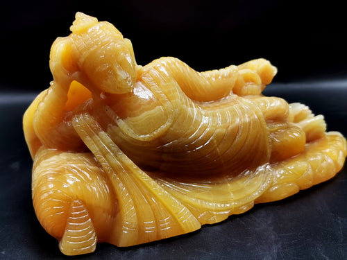 Yellow Calcite Buddha in parinirvana position - handmade carving of serene Lord Buddha - crystal/reiki/healing - 9 inches and 2.2 kgs