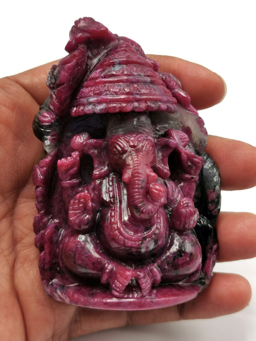 Ruby Ziosite Handmade Carving of Ganesh - Lord Ganesha Idol | Figurine in Crystals and Gemstones - 3.2 inches and 1290 carats