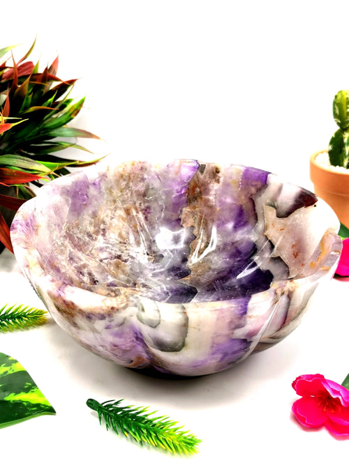 Large and Beautiful designer amethyst hand carved lotus bowls - 7.5 inches diameter and 1.52 kgs (3.34 lb)