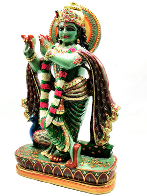 Majestic Green Aventurine Handmade Carving of Krishna - Lord Krishna Idol/Murti in Crystals - Reiki/Chakra - 16 inches and 9.2 kg (20.2 lb)