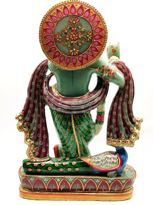 Majestic Green Aventurine Handmade Carving of Krishna - Lord Krishna Idol/Murti in Crystals - Reiki/Chakra - 16 inches and 9.2 kg (20.2 lb)
