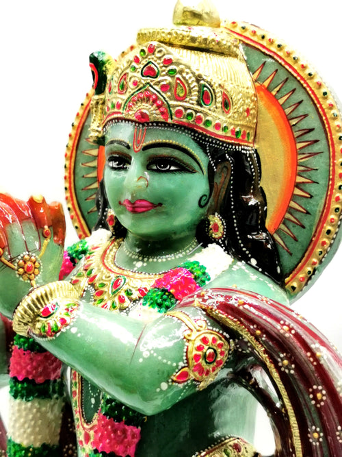 Majestic Green Aventurine Handmade Carving of Krishna - Lord Krishna Idol/Murti in Crystals - Reiki/Chakra - 16 inches and 9.2 kg (20.2 lb)