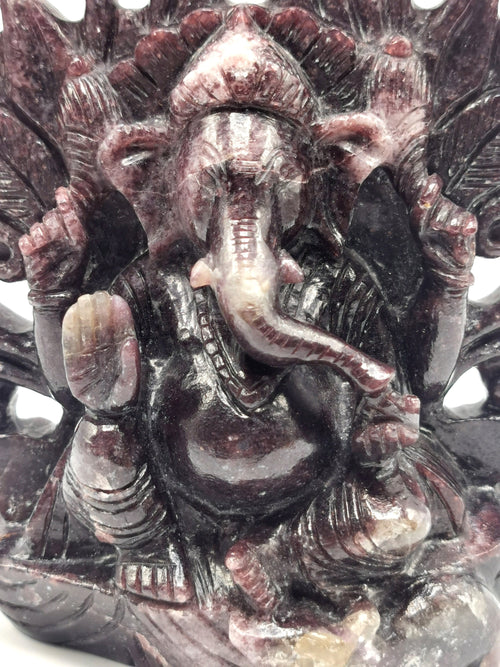 Lepidolite Handmade Carving of Ganesh - Lord Ganesha Idol in Crystals and Gemstones - Reiki/Chakra/Healing - 8 inch and 1.77 kg (3.89 lb)