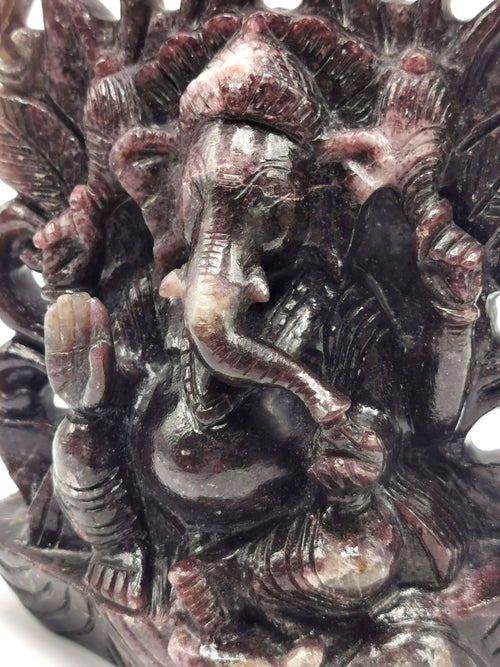 Lepidolite Handmade Carving of Ganesh - Lord Ganesha Idol in Crystals and Gemstones - Reiki/Chakra/Healing - 8 inch and 1.77 kg (3.89 lb)