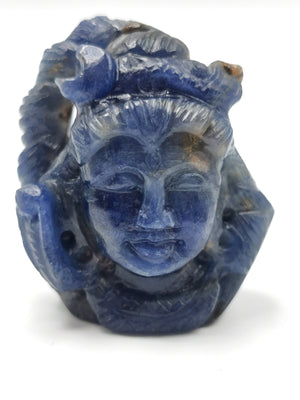 Miniature Shiva Head carving in Blue Sapphire - Lord Shivshankar in crystals and gemstones |Reiki/Chakra/Healing - 1.3 in and 190 carats