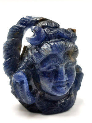 Miniature Shiva Head carving in Blue Sapphire - Lord Shivshankar in crystals and gemstones |Reiki/Chakra/Healing - 1.3 in and 190 carats