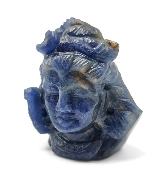 Miniature Shiva Head carving in Blue Sapphire - Lord Shivshankar in crystals and gemstones |Reiki/Chakra/Healing - 1.3 in and 190 carats