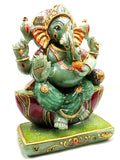 Majestic Green Aventurine Handmade Carving of Ganesh - Handpainted Lord Ganesha Idol in Crystals and Gemstones - Reiki - 14 inch and 13.5 kg