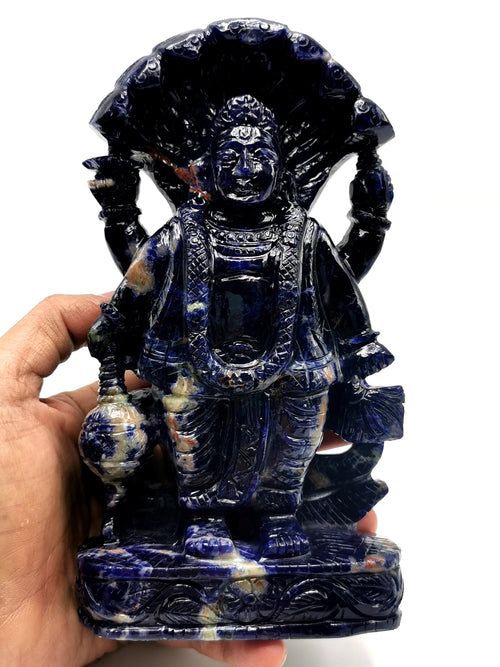 Sodalite Vishnu Handmade Carving - Lord Vishnu Idol | Sculpture | Murti in crystals and gemstones - 7.2 inches and 0.91 kg (2 lb)
