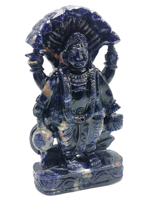 Sodalite Vishnu Handmade Carving - Lord Vishnu Idol | Sculpture | Murti in crystals and gemstones - 7.2 inches and 0.91 kg (2 lb)
