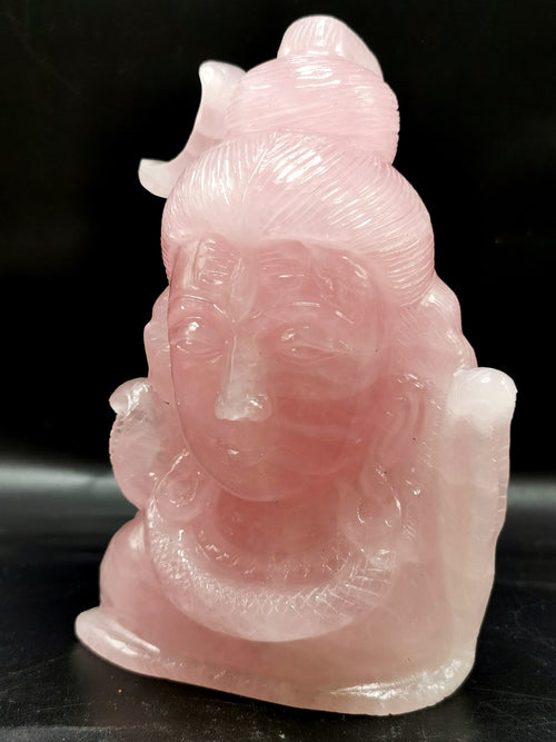 Shiva Head in Rose Quartz Carving - Lord Shivshankar in crystals and gemstones | Reiki/Chakra/Healing/Energy - 6 inch and 1.1 kg (2.42 lb)