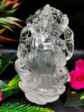 Ganesh statue in Clear Quartz Handmade Carving - Ganesha Idol |Sculpture in Crystals and Gemstones - 4 inches and 335 gms (0.74 lb)