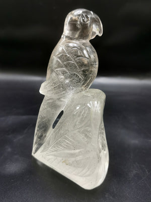 Beautifully hand carved bird carving on natural clear quartz stone - reiki/energy/chakra - 5.5 inches long and 480 gms (1.06 lb)