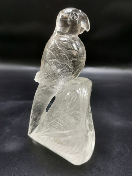 Beautifully hand carved bird carving on natural clear quartz stone - reiki/energy/chakra - 5.5 inches long and 480 gms (1.06 lb)
